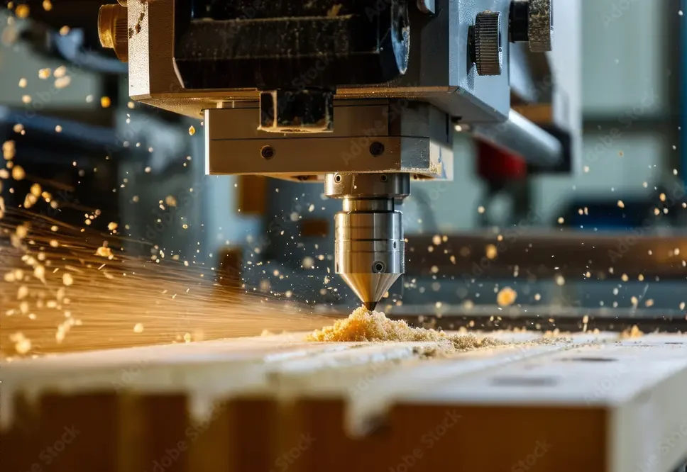 Image of Industrial Machine Cutting Materials as Part of Supply Chain.